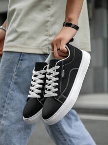 Men's Personalized Geometric Pattern Random Print Lace-Up Chunky Sneakers, Outdoor Street Fashion Versatile Comfortable Casual Sneakers