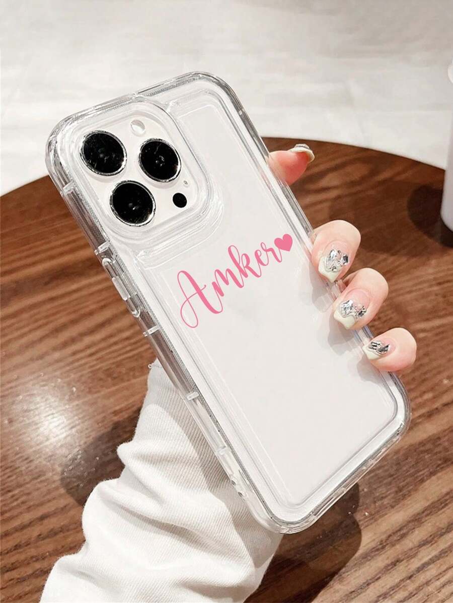 Funda de teléfono personalizada con diseño de nombre y corazón de colores, regalo del Día de San Valentín para la novia, funda de teléfono con frase personalizada, funda protectora de teléfono transparente gruesa y antideslizante con letras de colores personalizadas, funda de teléfono suave de TPU compatible con iPhone 11 12 13 14 15 16 Pro Max A55 A14, versión internacional, no la versión nacional - transparente - Ver 1