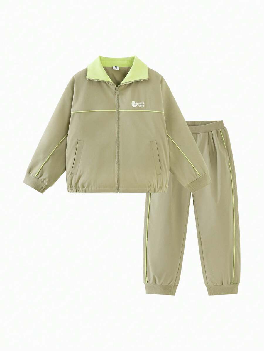 mini bala Tween Girl' Dragon Year Tracksuit, Loose-Fit Fashionable Spring Outfit - Green - View 1
