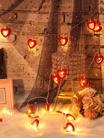 1 pièce 1,5 m/3 m Jolie guirlande lumineuse en forme de cœur en bois, décoration intérieure pour chambre, décoration d'amour de fée, décor de mariage, décor de fête, décoration de la Saint-Valentin et de la Fête des Mères, cadeau pour les amoureux