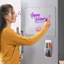 Acrylic Magnetic Dry Erase Board Calendar For Fridge, 16.5"X12" Inch Clear Dry Erase Calendar For Refrigerator, Magnetic Planning Calendar Includes 6 Colors Dry Erase Markers And Magnetic Pen Holder - Memo Board - View 5