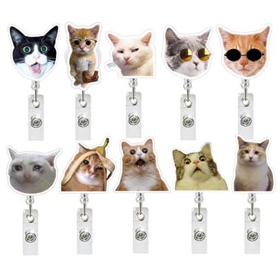 1pc Acrylic Cat Emoticon Retractable Rotating Badge Reel, Doctor/Nurse ID Badge Holder Key Chain,School Supplies,Back To School
