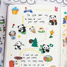 6 Pezzi di adesivi carini a forma di panda, in PET impermeabili, decalcomanie autoadesive a cartoni animati, per scrapbooking, diari, accessori fai-da-te - colori misti, diario, adesivi, forniture scolastiche, ritorno a scuola - Multicolore - Visualizzare 5
