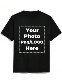 Customizable Men's T-Shirt, Upload Your Photo/PNG/Logo/Design Black T-Shirt, Holiday Gift, Anniversary Gift, Team Uniform, Music Festival, Gift For Him, Men's Crew Neck Short Sleeve Top Easy Costume, Modest Fashion, Minimal Chic, Casual Custom, Unique, Personalized Ideal Gifts For Him Family, Boyfriend - Black - View 1
