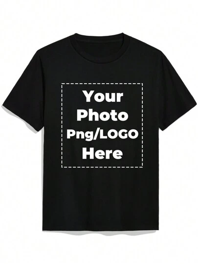 Customizable Men's T-Shirt, Upload Your Photo/PNG/Logo/Design Black T-Shirt, Holiday Gift, Anniversary Gift, Team Uniform, Music Festival, Gift For Him, Men's Crew Neck Short Sleeve Top Easy Costume, Modest Fashion, Minimal Chic, Casual Custom, Unique, Personalized Ideal Gifts For Him Family, Boyfriend