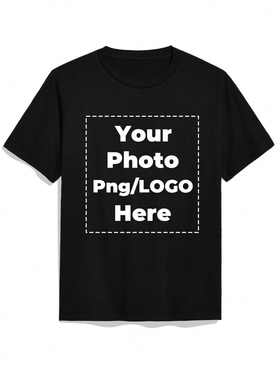 Customizable Men's T-Shirt, Upload Your Photo/PNG/Logo/Design Black T-Shirt, Holiday Gift, Anniversary Gift, Team Uniform, Music Festival, Gift For Him, Men's Crew Neck Short Sleeve Top Easy Costume, Modest Fashion, Minimal Chic, Casual Custom, Unique, Personalized Ideal Gifts For Him Family, Boyfriend - Black - View 1