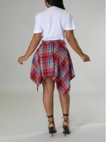 Plus Size Hip Hop Plaid Skirt 2025 - Women's Streetwear Tartan Skirt With Detachable Sleeves, Multi-Color Rap Style Skirt, High Waist A-Line Skirt With Belt (0X-5X) - Multicolor - View 9