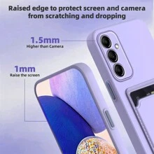 1pc Purple Liquid Silicone Soft Phone Case With Magnetic Kickstand, Colorblock Buttons, Card Slots, TPU Full Coverage Protective Shell Compatible With Iphone, Compatible With Galaxy, Compatible With Redmi, Compatible With Honor 13T - Mauve Purple - View 5