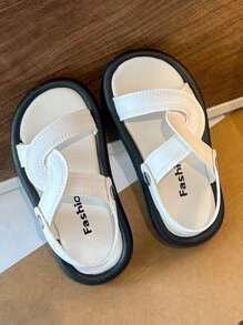 1 双儿童软底防滑休闲露趾凉鞋，百搭户外沙滩鞋，适合夏季 - 白色 - 查看 21