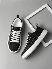 Men's Personalized Geometric Pattern Random Print Lace-Up Chunky Sneakers, Outdoor Street Fashion Versatile Comfortable Casual Sneakers