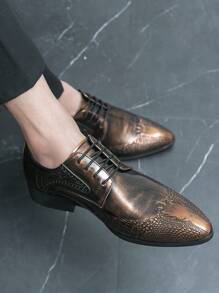 Men's Pointed Toe Leather Dress Shoes, Fashionable Design - Brown - View 6