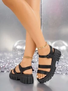 Women's Flat Sandals, Thick Sole Buckle Strap, Comfortable Soft Bottom Beach Casual Flat Sandals