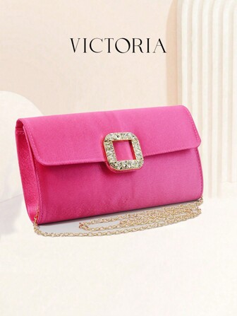 1 件水晶方形纽扣装饰晚宴包优雅缎面手拿包适合婚礼、派对、情人节礼物