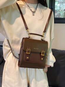 New Large Capacity Casual Mini Retro Flap Backpack Versatile Tote Shoulder Bag, Women Christmas Gift, School Backpack - Chocolate Brown - View 4