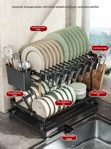 1 Kitchen Collapsible Dish Rack, Countertop Multi-Layer Dish Utensil Cup Drainer Rack, Dish Drying Rack For Kitchen Countertop, Double Layer Large Capacity Dish Drying Rack With Steel Drainer Plate, Dish Drying Rack With Drainer Shelf For Dish, Knives, Cups, Cutting Boards, Kitchen Supplies
