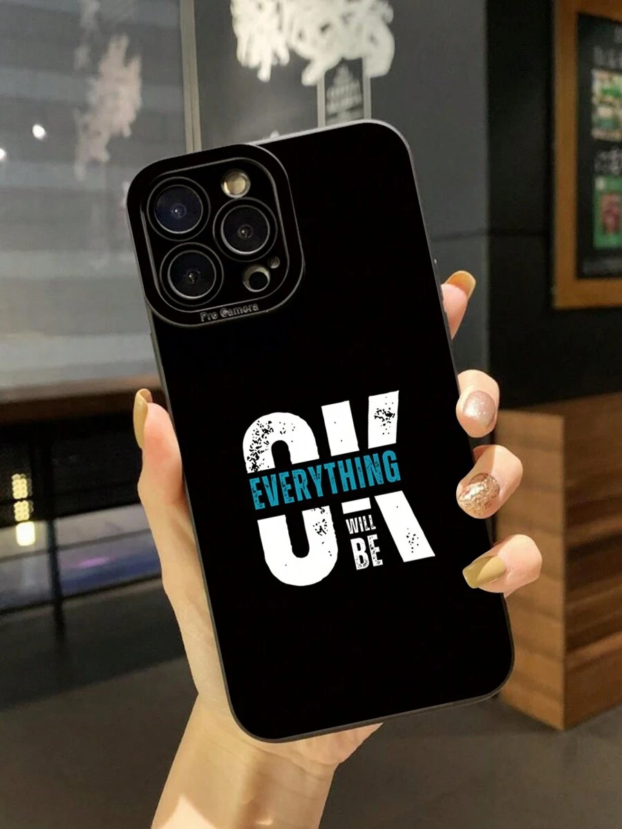 1pc "BE OK" Anti-Drop Phone Case Compatible With IPhone/Galaxy/Infinix/Redmi/OPPO/VIVO//Realme - Black - View 1