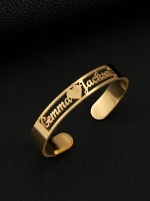Pulseira Personalizável Aberta de Aço Inoxidável Dourada com Nome de Casal, Presente Personalizado Feito sob Encomenda para Dia das Mães/Dia dos Namorados/Aniversário/Aniversário, para Amigos/Colegas/Formandos/Família, Presente de Natal Premium