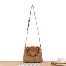 Straw Bag With Bamboo Style Hand Strap And Crossbody Smooth Lining Synthetic Leather Detail