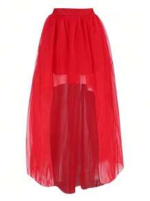 1pc Ladies' Colorful Tulle Tutu Skirt With High-Low Hem & Puffy Design Fall Clothes For Women - Red - View 1