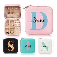 1PC Personalized Jewelry Box With Mirror , Initials,Custom Name PU Square Jewelry Box Gift, Travel Leather Ring Box, Customized Jewelry Storage Box, Women'S Mother'S Day Gift, Best Friend, Mother, Grandma, Girlfriend'S Gift