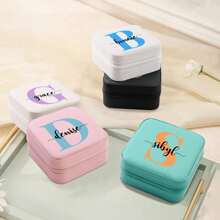 1PC Personalized Jewelry Box With Mirror , Initials,Custom Name PU Square Jewelry Box Gift, Travel Leather Ring Box, Customized Jewelry Storage Box, Women'S Mother'S Day Gift, Best Friend, Mother, Grandma, Girlfriend'S Gift