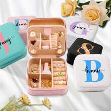 1PC Personalized Jewelry Box With Mirror , Initials,Custom Name PU Square Jewelry Box Gift, Travel Leather Ring Box, Customized Jewelry Storage Box, Women'S Mother'S Day Gift, Best Friend, Mother, Grandma, Girlfriend'S Gift