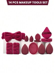 6/14/20/34PCS All-In-One Makeup Tools Set 20 Premium Cosmetic Brushes Beauty Sponges Triangle & Round Powder Puffs Plush Bow Hairband Wristbands Silicone Brush Cleaning Bowl Complete Daily Full Face Makeup Applicator Kit For Beginners - Multicolor - View 16