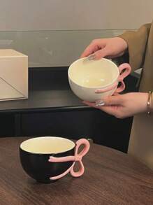 1 件公主风格女孩蝴蝶结咖啡杯，少女 3D 蝴蝶结手柄陶瓷杯，拿铁/卡布奇诺杯，早餐杯，送给女朋友/最好的朋友的生日返校礼物 - 彩色 - 查看 3