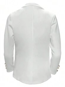 1pc Women Elegant Solid Color Lapel Collar Button Up Coat, Spring/Autumn - White - View 4