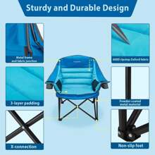 Youtanic - Silla de camping de gran tamaño, sillas plegables portátiles con bolsillo lateral, portavasos y bolsa de transporte, sillas de camping resistentes para adultos, pesca, deportes, viajes, - Azul - Ver 4