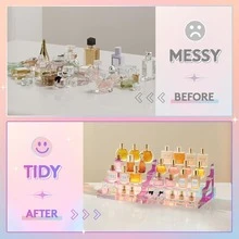 Expositor de 4 niveles iridiscente, soportes de plástico para exhibición, organizador de perfumes de plástico, soporte para figuras, magdalenas, postres, soporte de escritorio para organización y decoración - Multicolor - Ver 7