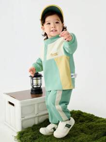 mini bala Young Girl' Two-Piece Set, Colorblock Sweatshirt And Pants, Spring Outfit