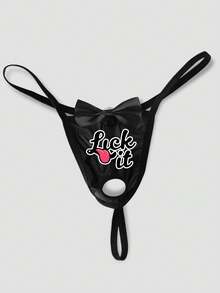 Hombres tangas elásticas cómodas y transpirables de malla negra con gráficos de letras y emoticonos y decoración metálica redonda - Negro - Ver 1