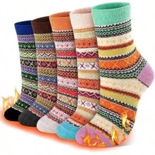 5/10 Pairs Women Thick Socks Wool Thermal Warm Knitting Nordic Ladies Socks Winter - B (5 pairs) - 查看 1