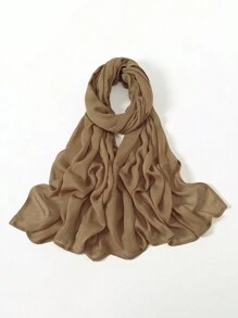 2pcs/1pc Wide-Brim Chiffon Scarf For Women, Fashionable Breathable Long Scarf, Muslim Hijab Headscarf, Suitable For Daily Comfortable And Versatile Wear