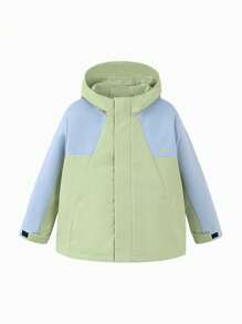 mini bala Kids' Windproof Hooded Jacket, Waterproof Lightweight Outerwear - Pink Green - View 4