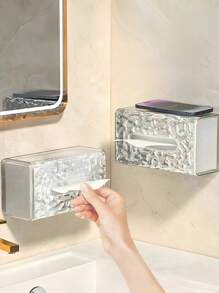 2 件壁挂式纸巾盒、纸巾盒盖、纸巾分配器容器、透明冰川图案纸巾架、透明浴室卫生纸收纳盒、矩形浴室纸巾盒家居浴室装饰浴室收纳秋季装饰返校