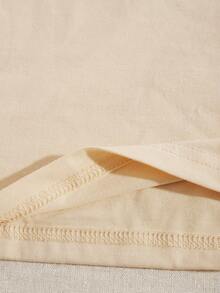 Casual Round Neck Short Sleeve T-Shirt With Highland Cow, Heart & Bow Design, Suitable For Valentine's Day Ladies - Khaki - View 5