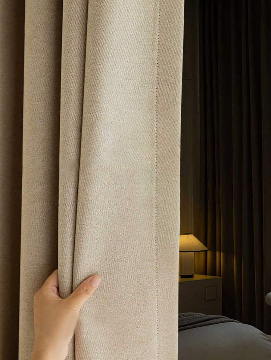 1 件法式奶油色遮光隔热窗帘，厚双面亚麻窗帘，适用于卧室、客厅、餐厅，遮阳、阻挡紫外线、防尘