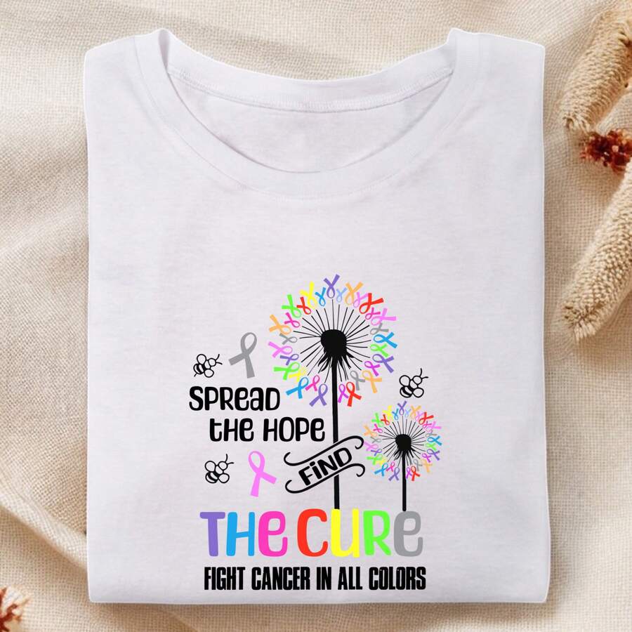 Fight Cancer All Colors Shirt, Spread The Hope Find Thecure Shirt, Ribbon Cancer Awareness Shirt, Cancer Supporters, Breast Cancer Shirt  SSN-261 - White - View 1