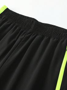 Men's Zippered Pocket Patchwork Stand Collar Leisure Sports Letter Print Casual Pants, Versatile For Daily Wear