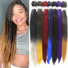 编织头发预拉伸自然易扭辫子 EZ 编织头发 26 英寸热水设置专业合成纤维 Yaki 纹理用于钩针编织接发 - 彩色 - 查看 2