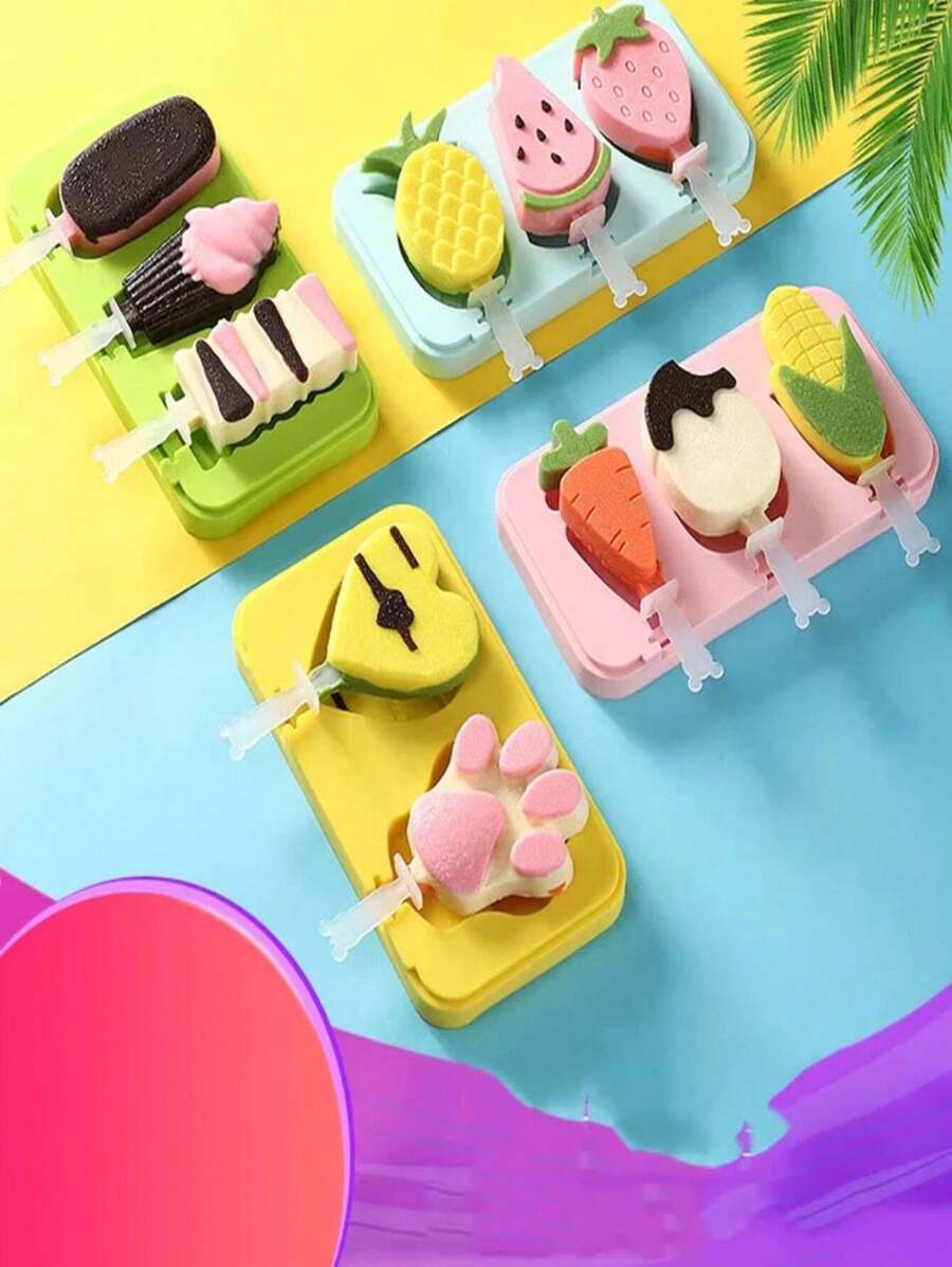 Molde de picolé de silicone com tampa e palito - Aleatorio Fruta - Visão 1