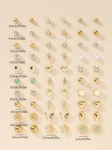 30 Pairs Fashionable Unique Sweet Minimalist Heart Rhinestone Faux Pearl Flower Butterfly Frosted Geometric Pattern Women's Earrings Set, Holiday Gift, Suitable For Daily Wear - Gold - View 6