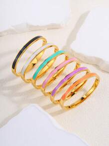 1件彩色时尚奢华不锈钢滴油手链套装，经典百搭，适合各种风格 - 彩色 - 查看 2