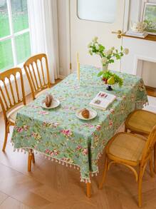 1 件美式乡村风格绿玫瑰流苏桌布，春夏家居餐桌装饰，可水洗长方形餐桌、茶几、床头柜防尘罩，适用于农舍、厨房、餐厅、晚宴、野餐、约会、情人节、户外 - 彩色 - 查看 7