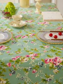 1 件美式乡村风格绿玫瑰流苏桌布，春夏家居餐桌装饰，可水洗长方形餐桌、茶几、床头柜防尘罩，适用于农舍、厨房、餐厅、晚宴、野餐、约会、情人节、户外 - 彩色 - 查看 3