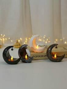 1pc Star & Moon Candlestick, Middle East Holiday Decoration Item, Arabian Lantern Electronic Wax Candle Lamp