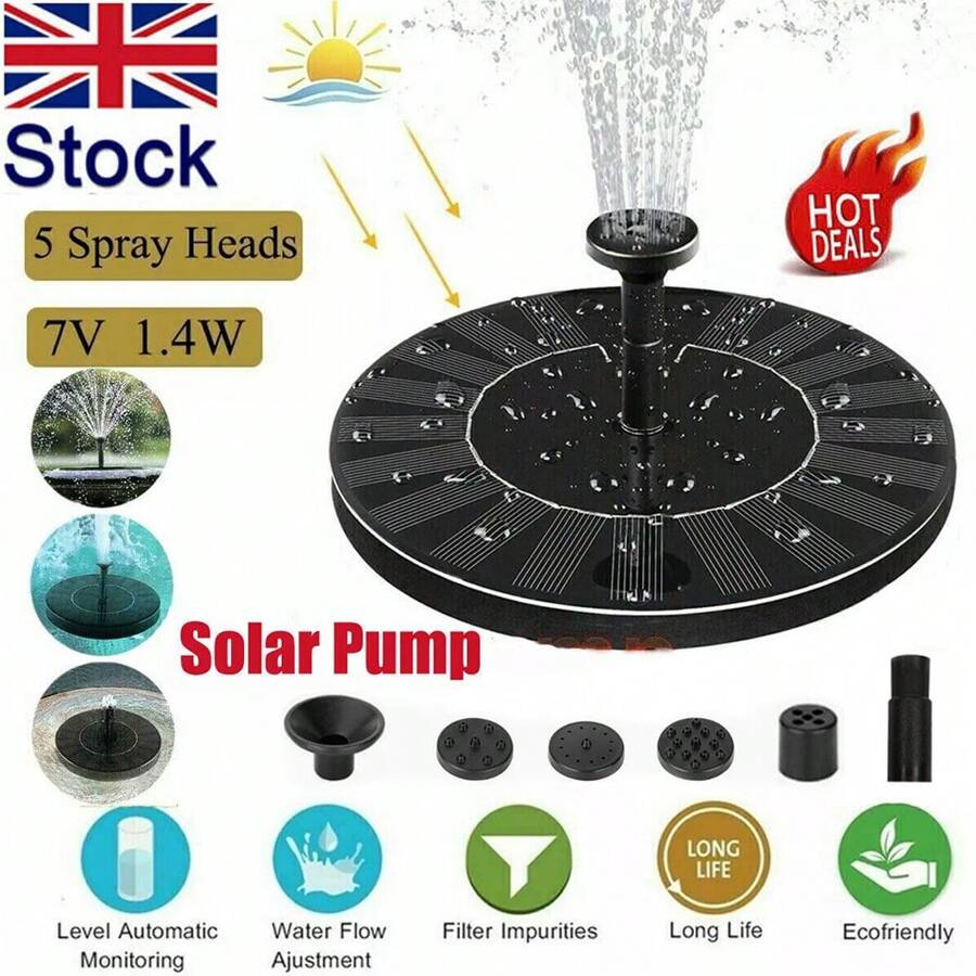 Bird Bath Fountain Solar Powered Water Pump Floating Outdoor Pond Garden Pool US - Black - View 1