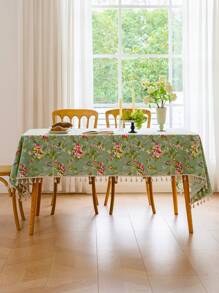 1 件美式乡村风格绿玫瑰流苏桌布，春夏家居餐桌装饰，可水洗长方形餐桌、茶几、床头柜防尘罩，适用于农舍、厨房、餐厅、晚宴、野餐、约会、情人节、户外 - 彩色 - 查看 8